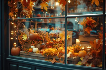 fall season window display retail store